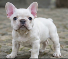 Cream female French Bulldog puppy standing outdoors